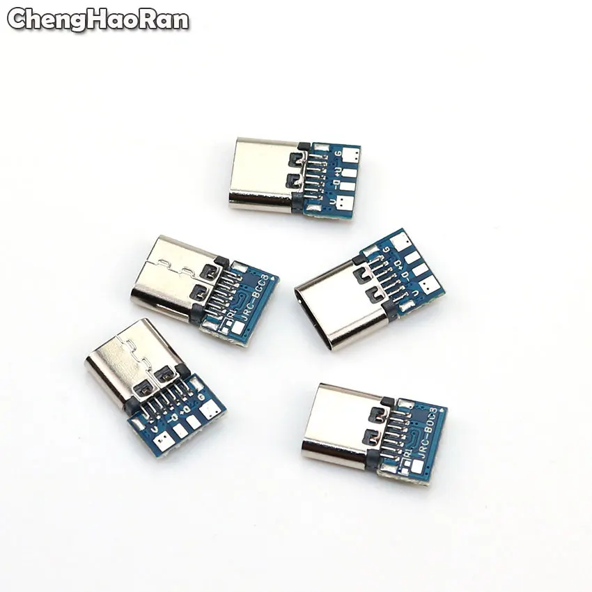 ChengHaoRan 1-10pcs USB 3.1 Type C Connector 14 Pin Female Socket receptacle Through Holes PCB 180 Vertical Shield USB-C