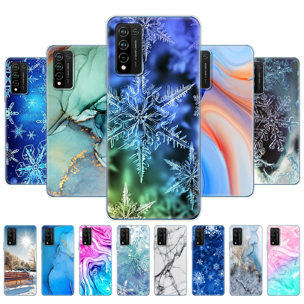 For Honor 10X Lite Case Silicon TPU Soft Back Phone Cover For Huawei Honor 10X Lite Bumper marble snow flake winter christmas