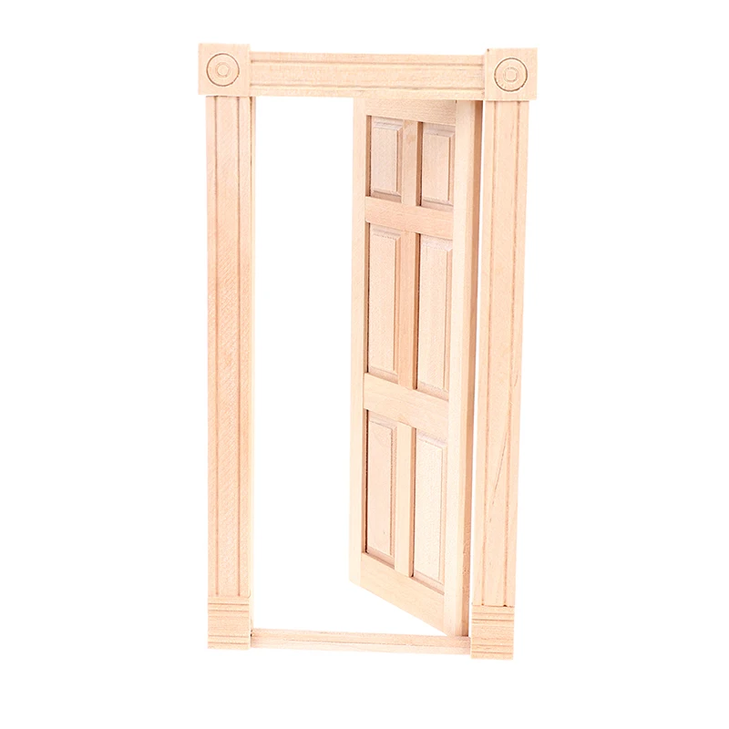 1 Stuks 1/12 Schaal Poppenhuis Miniatuur Houten 4 Panel Deur Met Hardware Voor Kinderen Diy Meubels Speelgoed