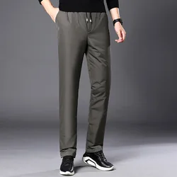 Calça acolchoada para homem, calça de inverno com cintura alta para homens, calça impermeável forrada estilo pai, presente