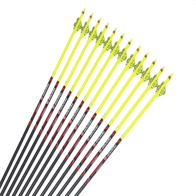 

12pcs Archery Pure Carbon Arrows Spine250-600 ID6.2mm 2" Plastic Vane For Compound Traditinal Recurve Bow Hunting Accessories