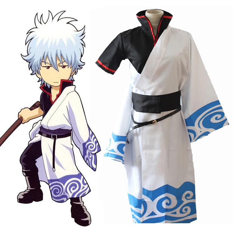 Japanese Anime Gintama Cosplay Costumes Sakata Gintoki Costumes Kimono Halloween Carnival Party Silver Soul Cosplay Costume Wigs