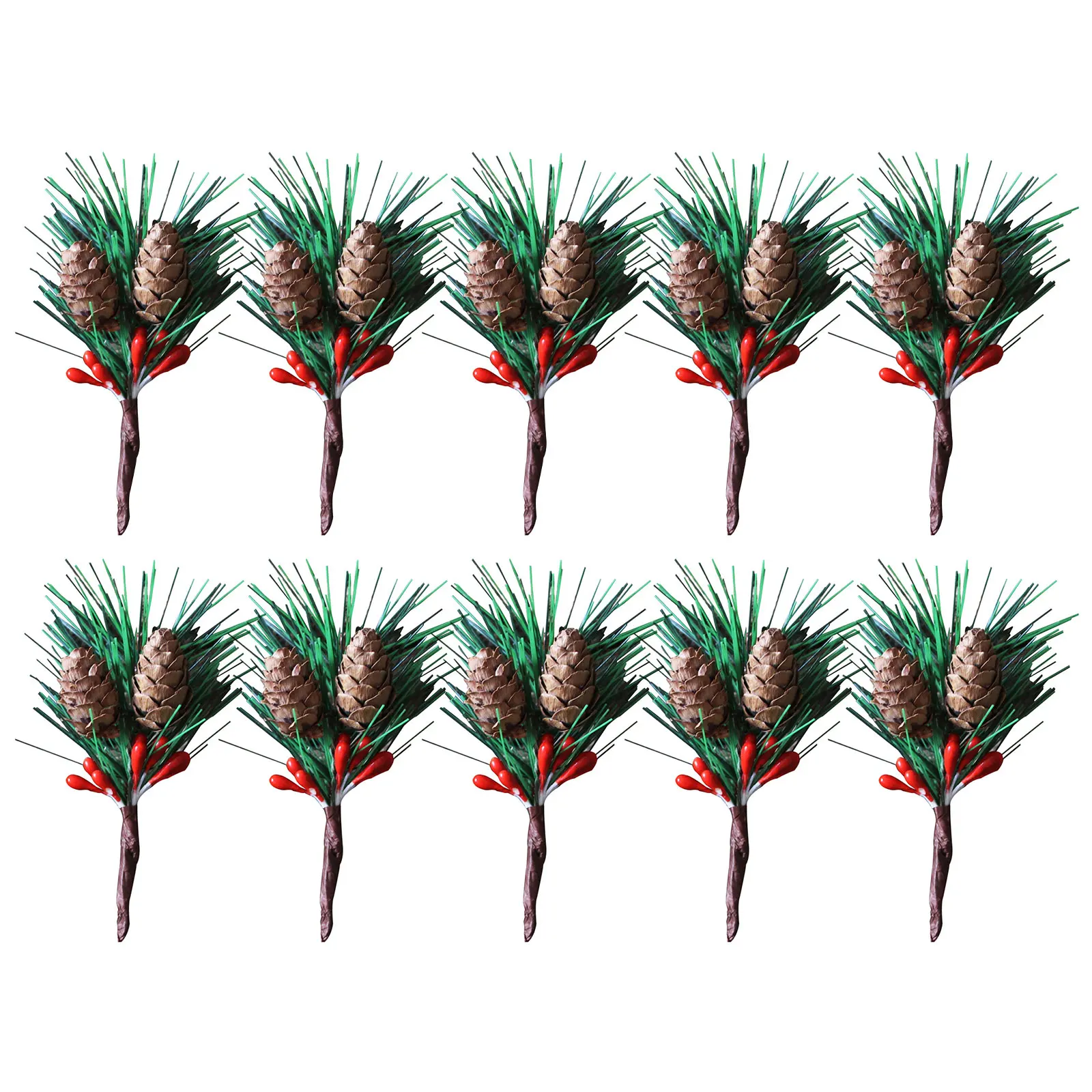 10pcs Christmas Pendant Articifial Red Berry Pine Needles Twig Christmas Tree Decoration Gift Packing Floral Picks Branches