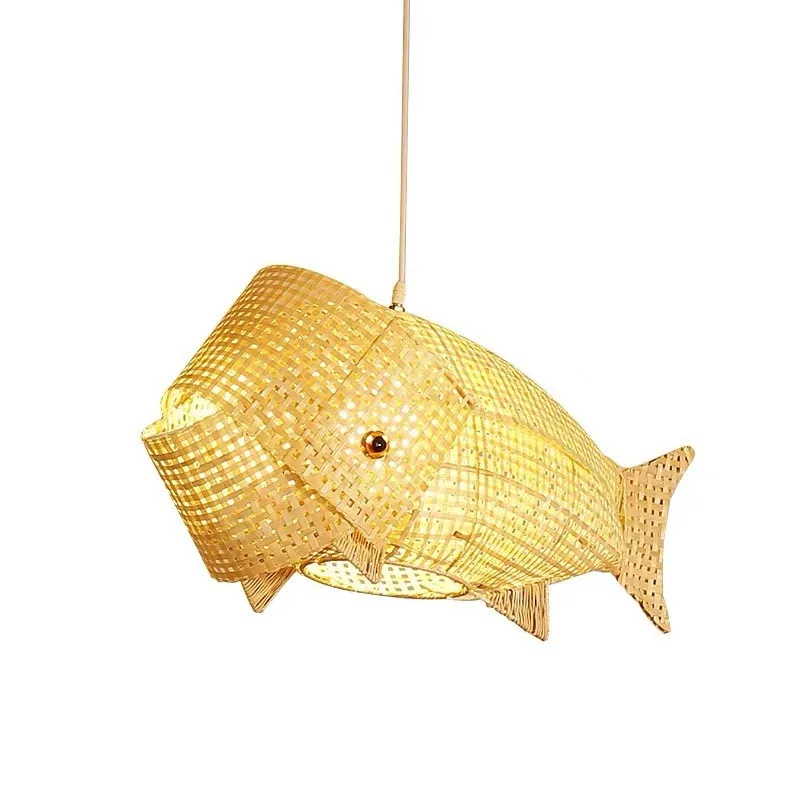 Carp lamp bamboo and wood chandelier, suitable for lighting, restaurant, garden, dining room, living room, manual chandelier