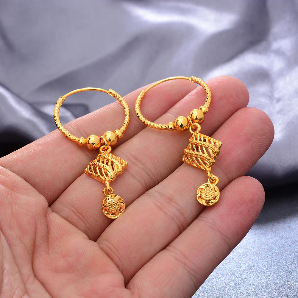 Ethiopia 24k Gold Color Earrings Dubai Earrings For Women Girls African Party Wedding Gifts Earrings Gift