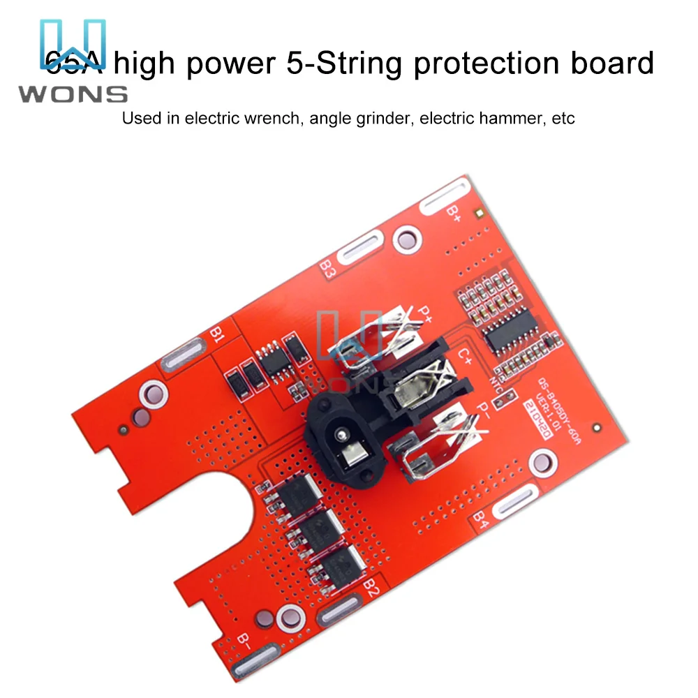 5S 18V 21V 65A BMS 18650 Lipo battery screwdriver Charger Protection Board For Angle Grinder Electric Drill Wrench Hammer OEM