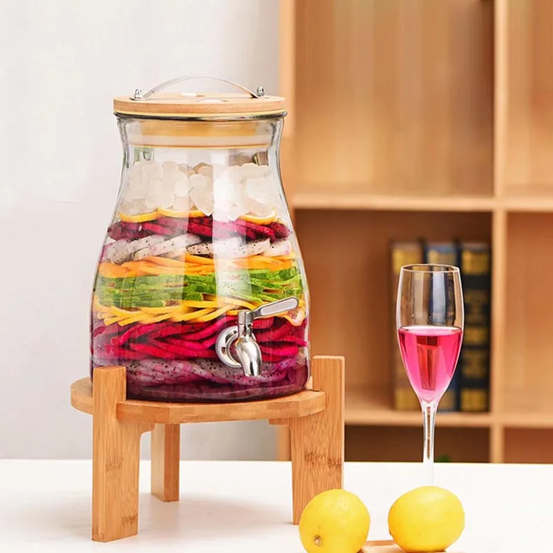 5L Lead-free Glass Enzyme Jar Wine Container with Stainless Steel Tap Fruit Pickling Jars Sealed Storage Food Cans Juice Bottles