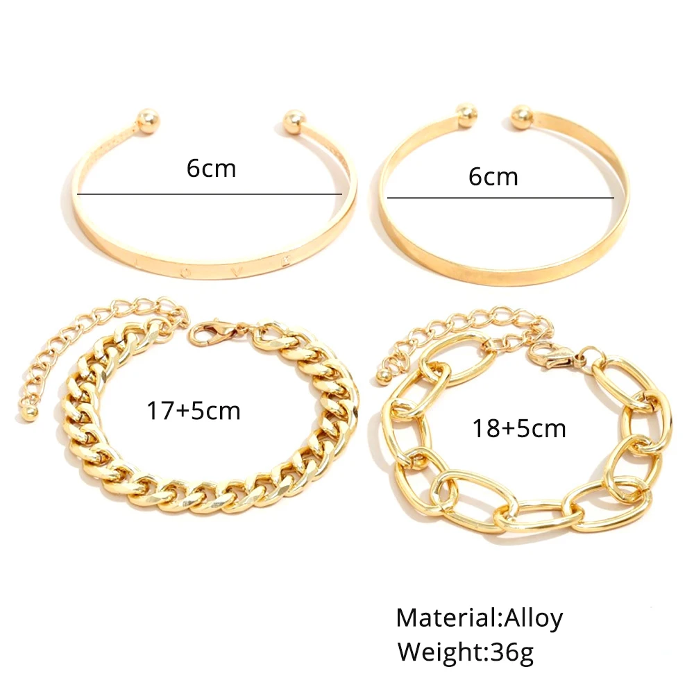 4PCS Set Punk Cub Chain Bracelets Bangles 2022 Fashion Jewelry Punk Chain Bracelets Set for Women Charm Jewelry Gifts