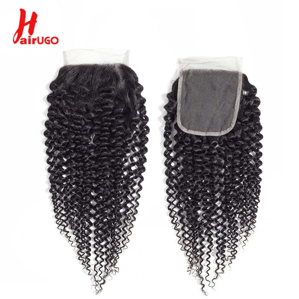 4*4 Afro Kinky Curly Closure Brazilian 100% Human Hair Afro Kinky 4x4 Lace Closure Natural Hand Tied HairUGo