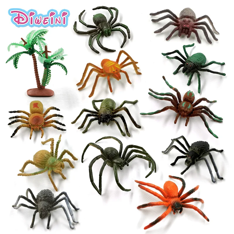 12pcs Simulation Spider Insect Animal Model Lifelike Action Figure Diy Home Decor Educational Gift For Children Kids Hot toy Set