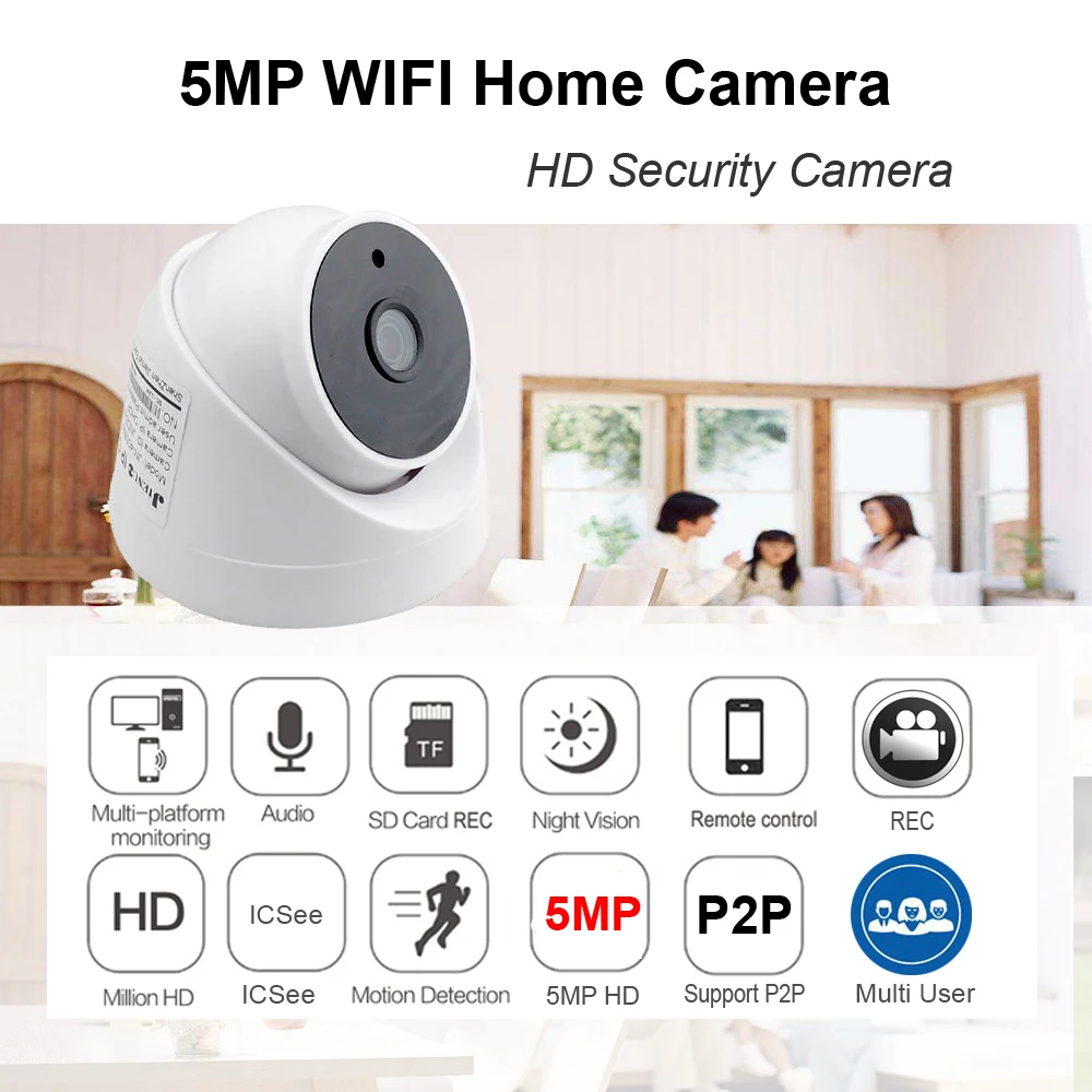 ICSee 5MP IP Camera Wireless Security Surveillance Audio Night Vision Dome Wifi Home Cam Rectangular Light Array Xmeye JIENUO
