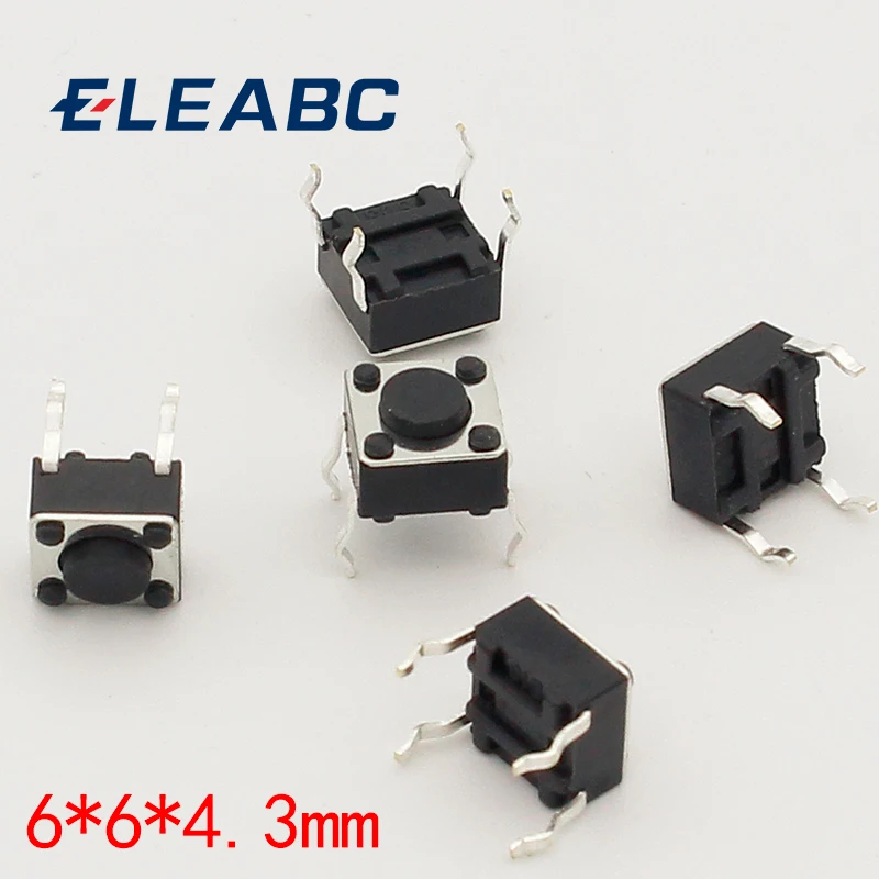 50pcs/lot 6x6x4.3MM 4PIN G89 Tactile Tact Push Button Micro Switch Direct Plug-in Self-reset DIP Top Copper