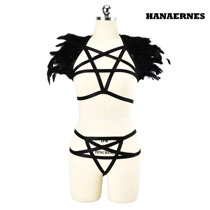 Holle Kooi Harnas Beha Tops Riem Lingerie Zomer Zwart Sexy Vrouwen Pentagram Bondage Harnas Push Up Lingerie