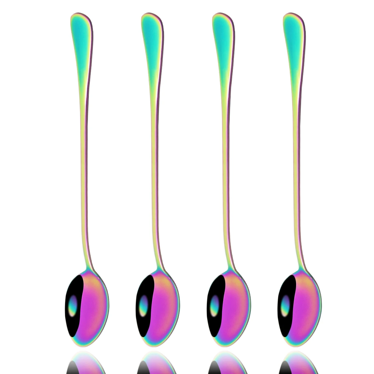 4Pcs Juice Coffee Stirring Spoon Set Colorful Cutlery Tea Spoon Dinnerware Ice Cream Long Handle Scoop Silverware Kitchen Tools