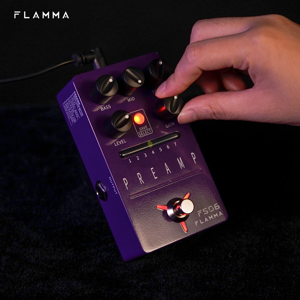 FLAMMA FS06 Guitar Preamp Pedal Digital Guitar Effects Preamp Pedal with 7 Preamp Models Built-in Cabinet Simulation