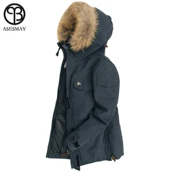 Asesmay brand men winter jacket 90% white duck down coats with raccoon fur hooded long thicken male parkas warm outerwear