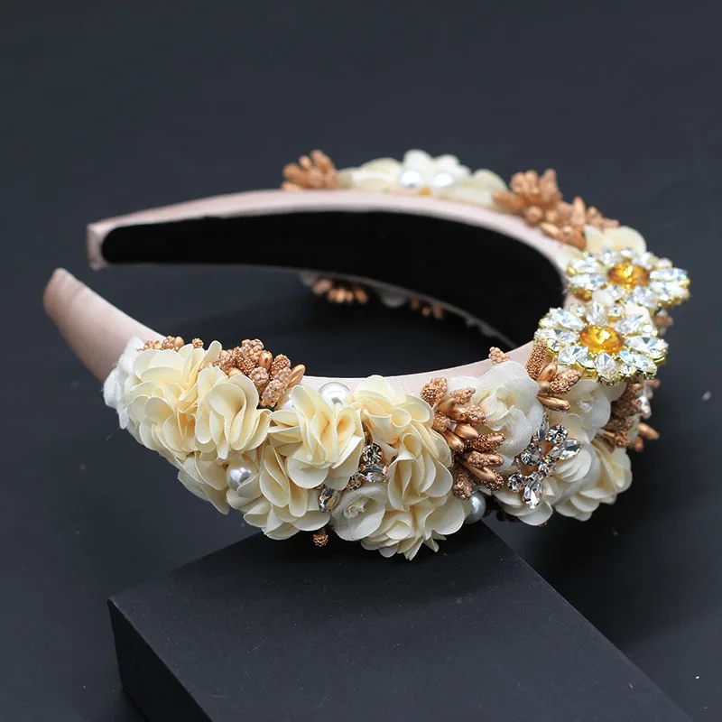 Ladies Fashionable Hair Band Baroque fashion temperament sponge rhinestone fabric flower wild headband 686