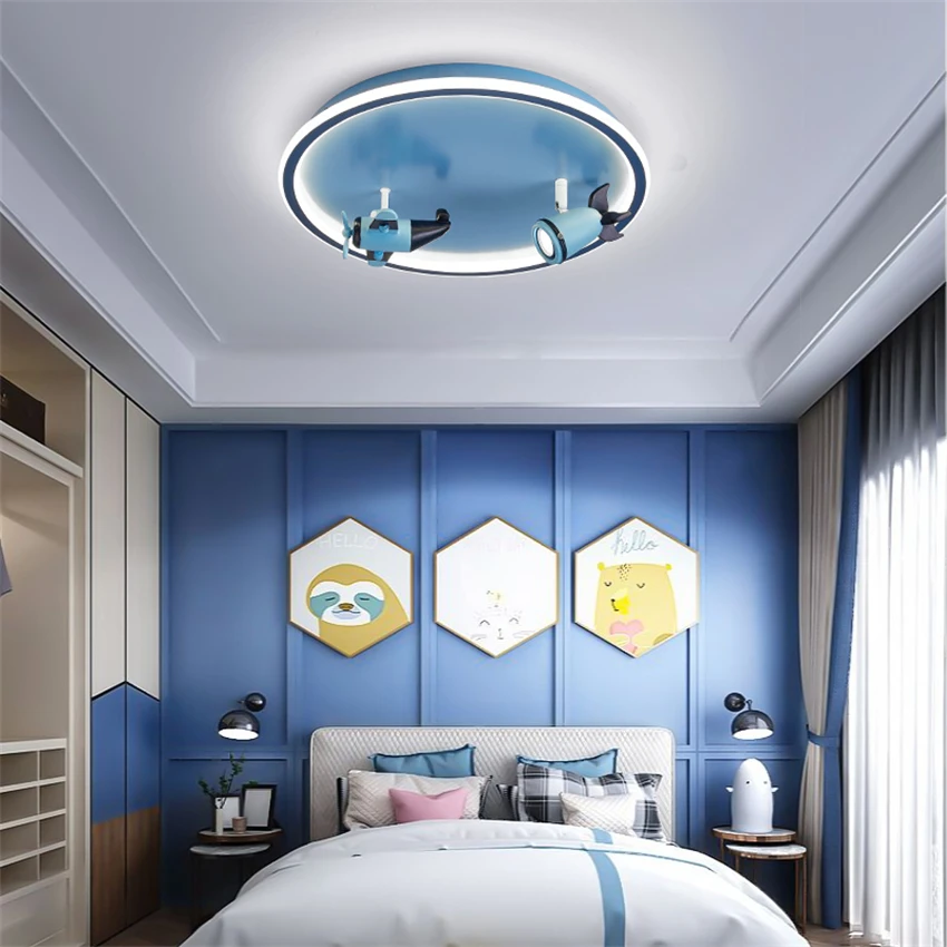 Children's room cartoon astronaut round blue ceiling lights plane living room bedroom Dimming ceiling resin LED lamps fixtures