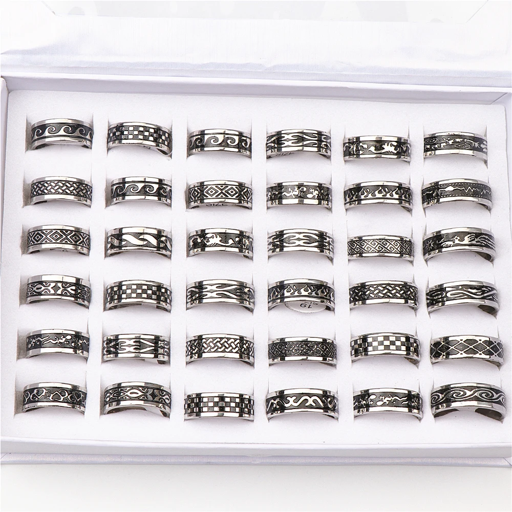 Wholesale Bulk 36pcs/Lot Vintage Stainless Steel Animal Geometry Mix Style Rings For Men Women Jewelry Internal Polishing
