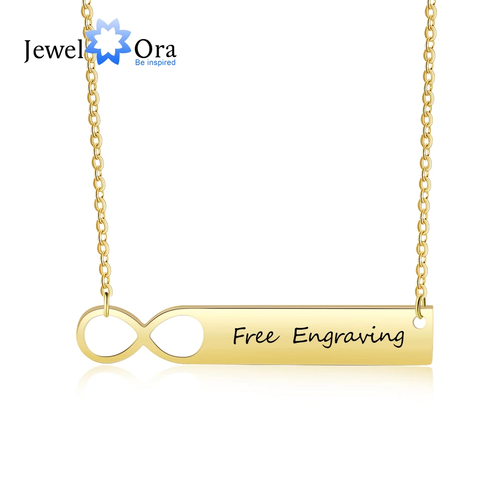 

Personalized Infinity Name Bar Necklace Stainless Steel NamePlate Pendant Custom Jewelry Gifts for Mom (JewelOra NE103095)