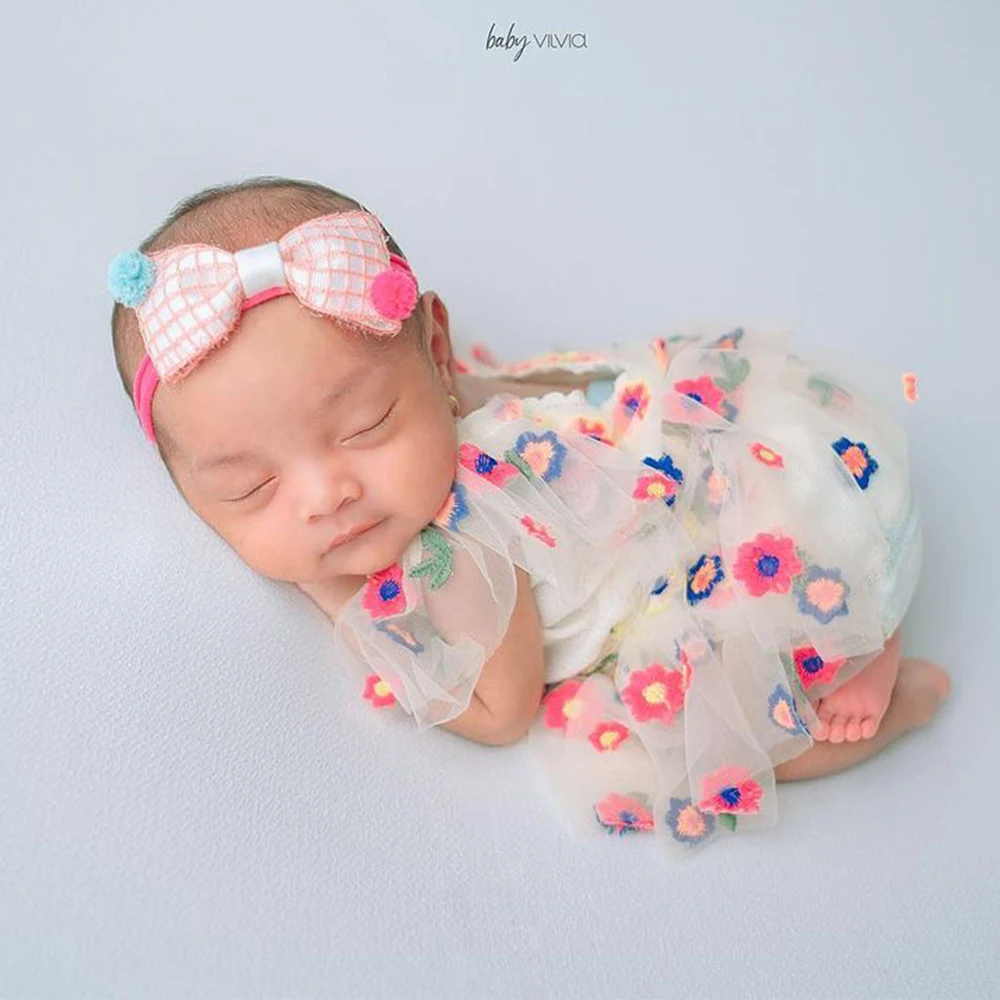 Baby Shower Gift Photography Props Girl Lace Romper Headband Set Newborn Photo Prop Girls First Photoshooting Flower Outfit