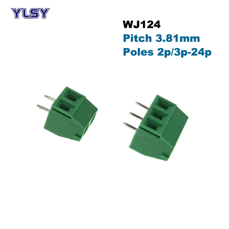 100Pcs Pitch 3.81mm Screw PCB Terminal Block Wire Cable Connector Morsettiera Straight Pin 2P 3P WJ124 Bornier 300V 15A 1.5mm²