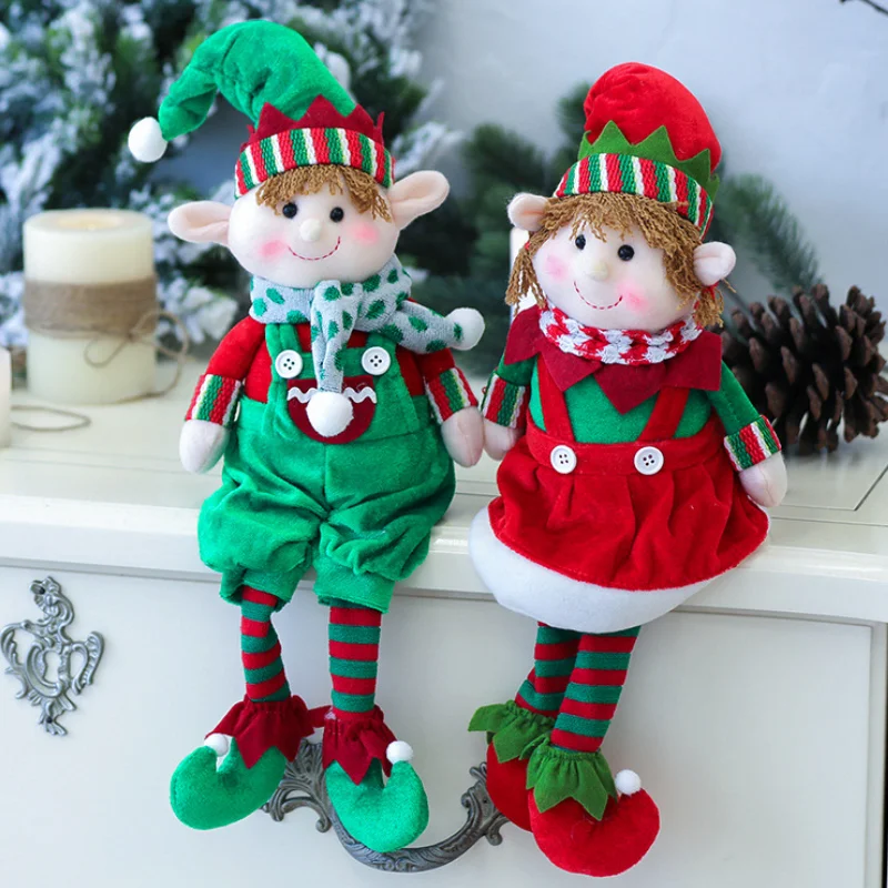 Decorazioni natalizie tionRed and green fabric peluche Leg Elf Doll Ornaments Boys Girls Elves Toy Doll per il 2022 capodanno Home Decor