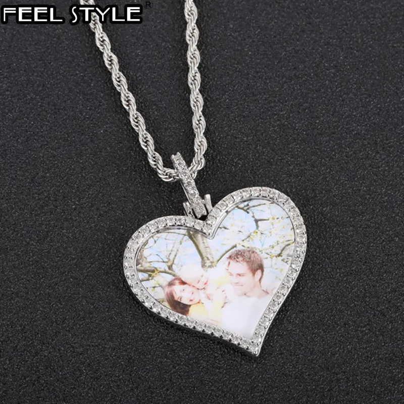 

Hip Hop Rose Custom Heart Made Photo Medallions Iced Out Bling AAA Cubic Zircon Personalized Necklace & Pendant For Men Jewelry