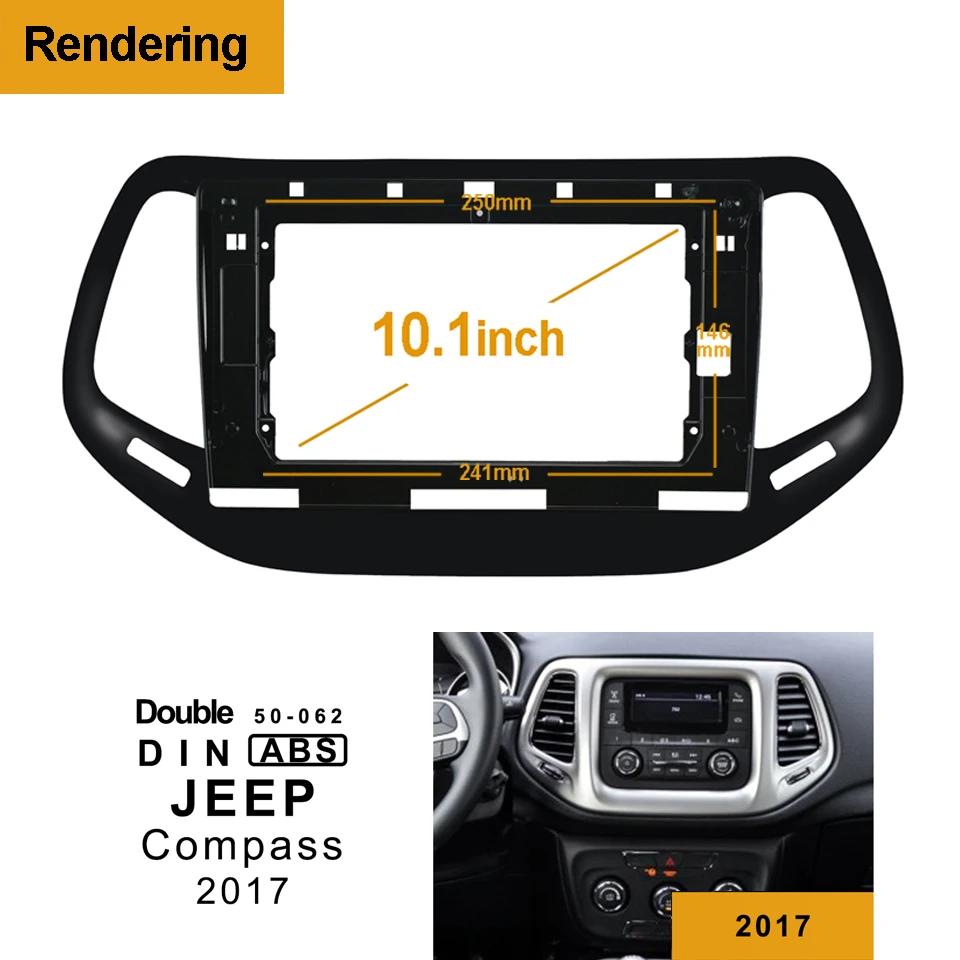 2/1DIN Car CD DVD Frame Audio Fitting Adaptor Dash Trim Facia Panel 10.1inch For JEEP COMPASS 2017 18 19 Double Din Radio Player