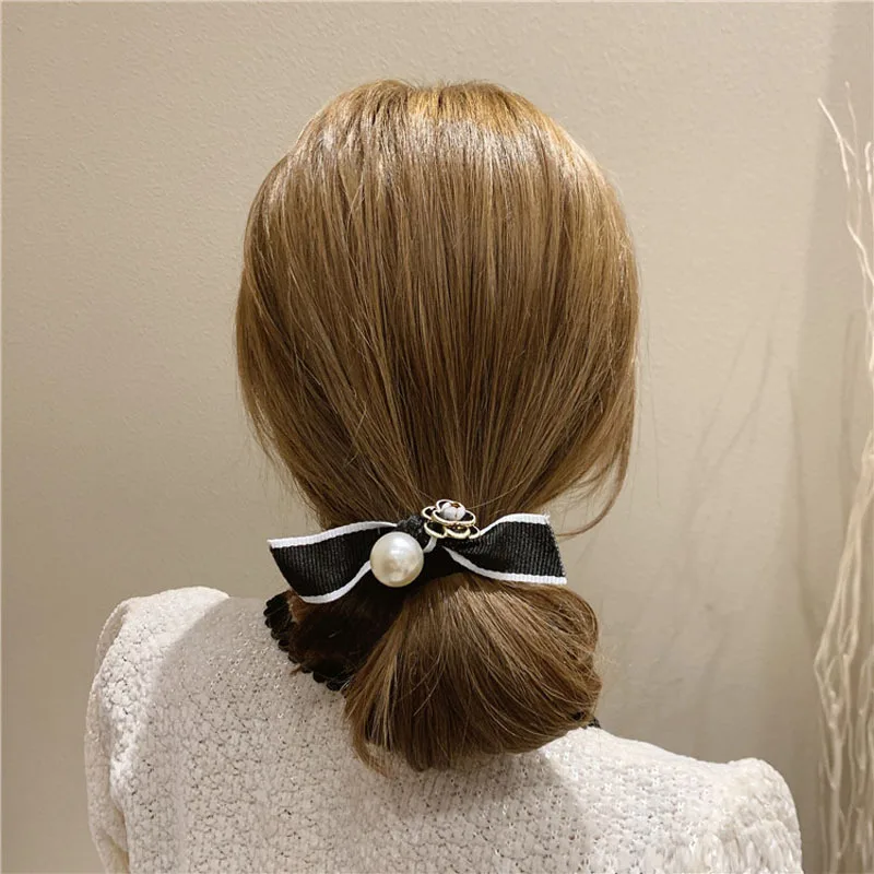 

Pearl Hair Scrunchie Bows Ponytail Holder Hairband Bow Knot Girls Hair Ties Hair Accessories Bandeau Femme Pour Cheveux