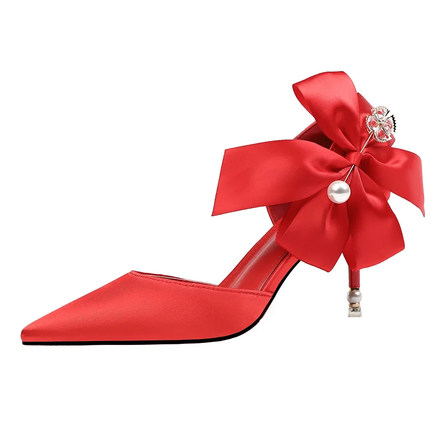 Han edition fashion documentary shoes bowknot sexy women party pointed high heel women wedding shoes