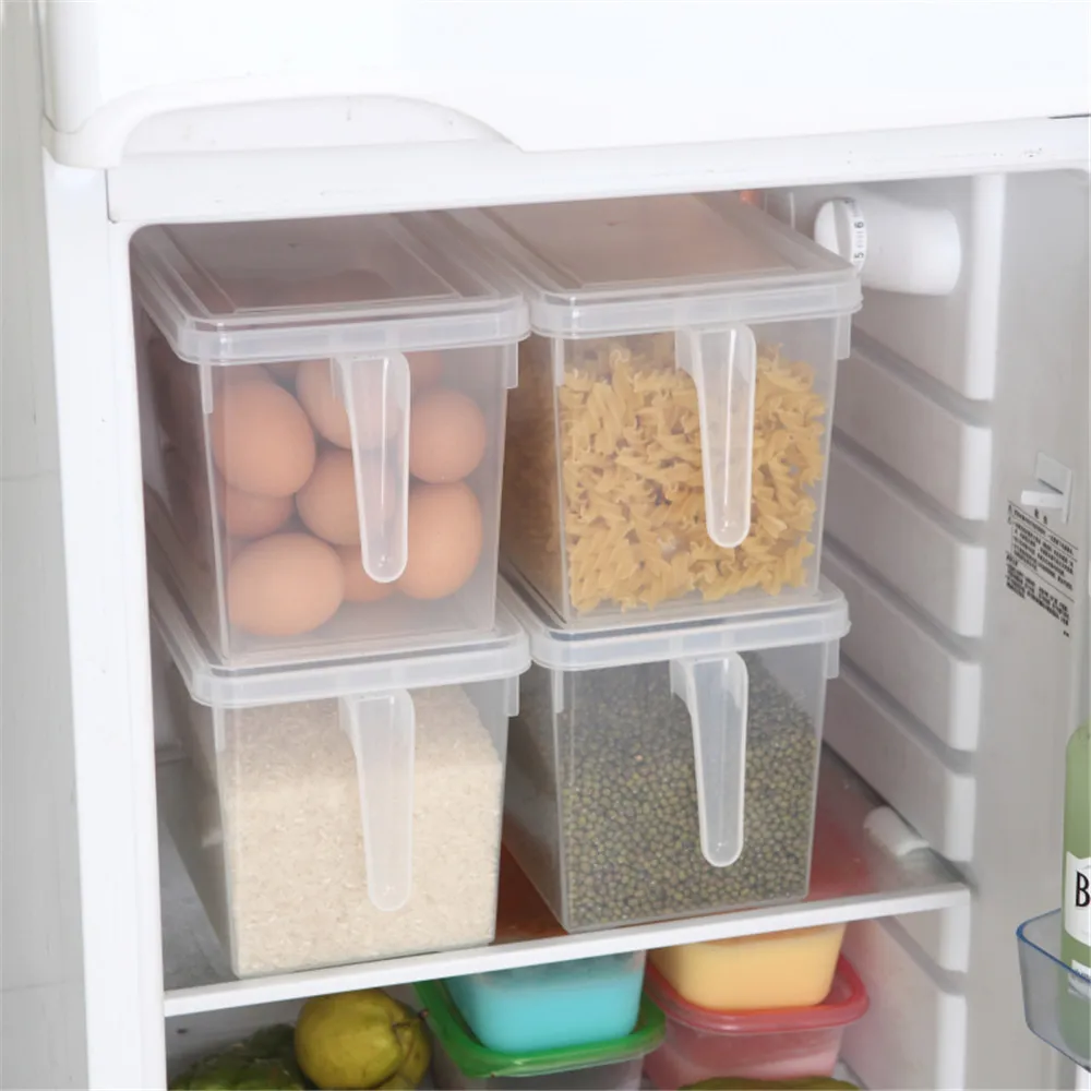 

Refrigerator Storage Box Grains Beans Storage Container With Handle Plastic Sealed Box Home Kitchen Food Organizer 1PC