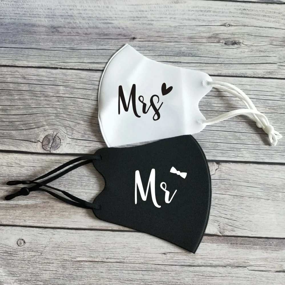 

Personalized 2pcs Mr Mrs Wedding Face Mask Adjustable Adults Face Masks Bride Groom Couple Wedding Mask Reusable Washable Mask