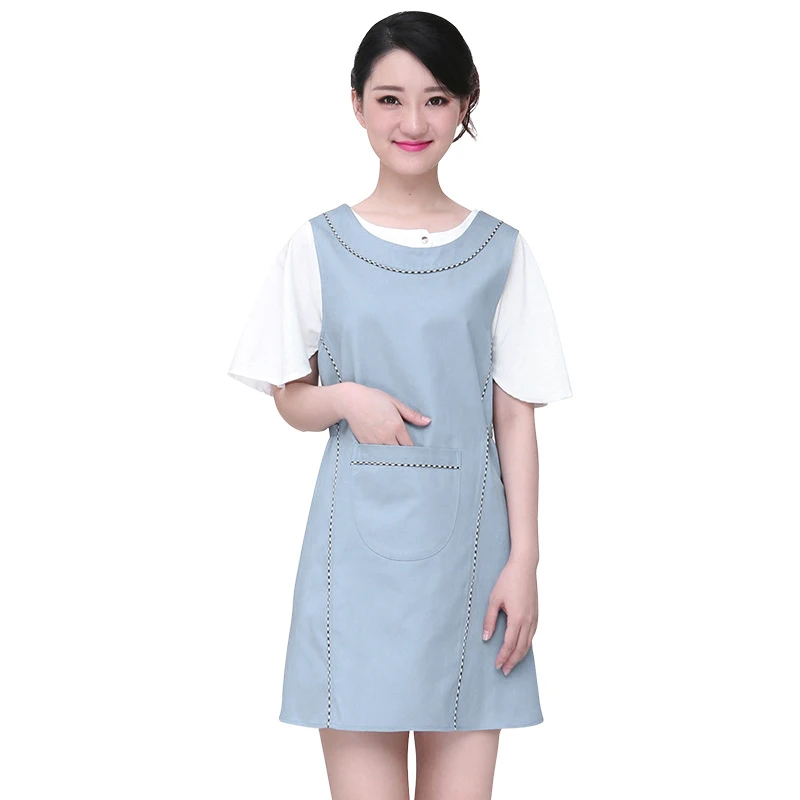 Fashion Korean Apron Dress Long For Women Lady Waiter Kitchen Cooking Milk Coffee Tea Shop Aprons Cotton Baking Work Cleaning