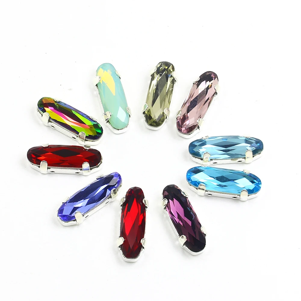 Long Oval Shape Crystal Fancy Stone 5*15mm  Pointed Back With Claw Sew On Rhinestone Loose Rhinestones For Clothes Shoes Crystal