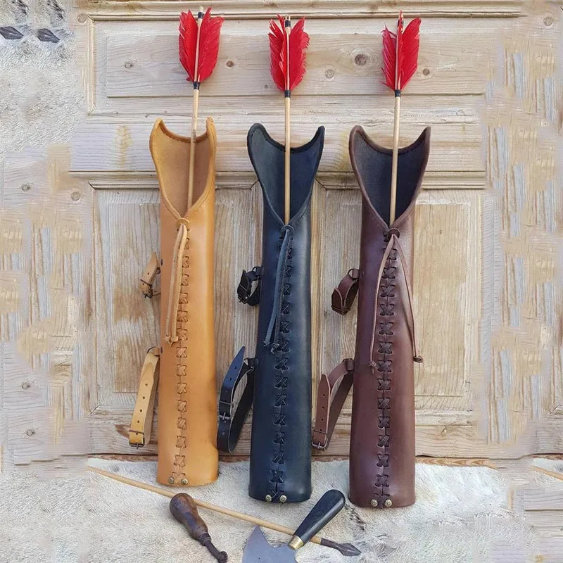 Thời Trung Cổ Da Vintage Mũi Tên Quiver Nơ Giá Đỡ Cosplay Cung Thủ Thợ Săn Larp Đạo Cụ Phong Cách Khoa Học Viễn Tưởng Con Quay Quy Hồi Cung Săn Bắn Túi Cho Người Lớn