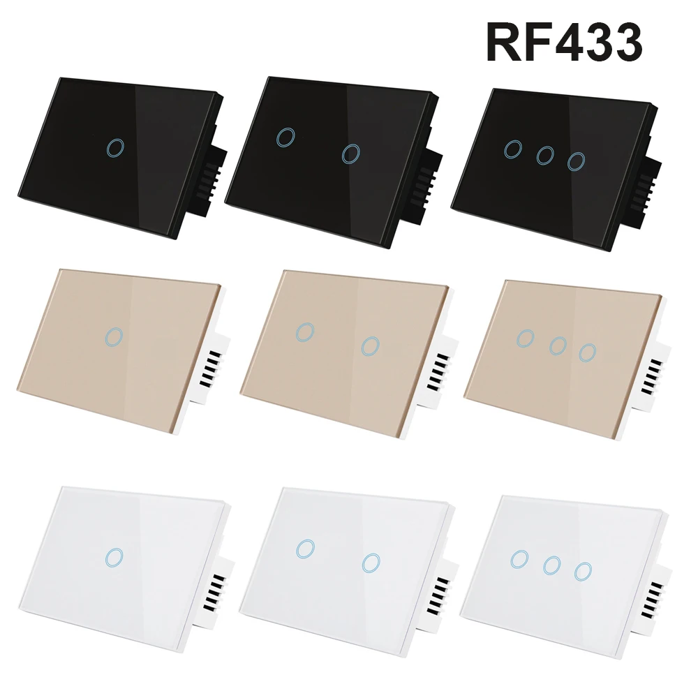 1 2 3 gang Wall Light Switch RF433 433Mhz Touch Switch RF 433 Remote Control 110V-240V no neutral wire US standard