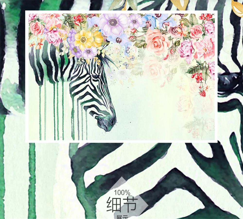 Custom wallpaper mural 3D-8D wall cloth beautiful zebra flower Nordic indoor background wall decoration painting