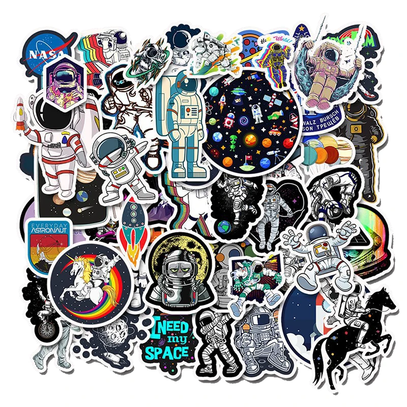 

50 Pcs Stickers Pack For Macbook Cute Cartoon Out Space Explorer Vinyl Stickers for Hydroflask Helmet Laptop Computer Phone Car