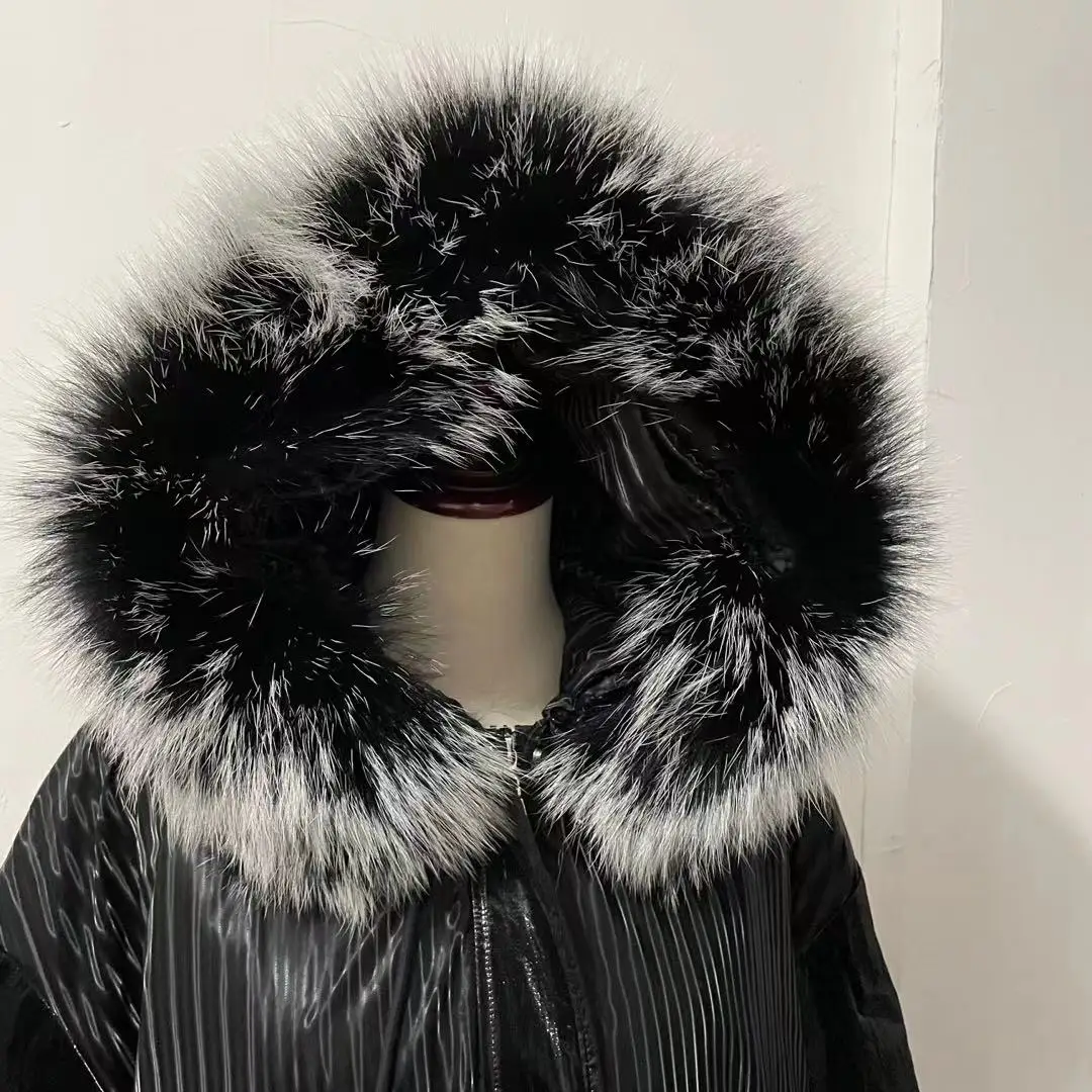 Parka 2023 winter new female tiger pattern long fur coat real rabbit fur liner raccoon fur collar fashion loose fur jacket women