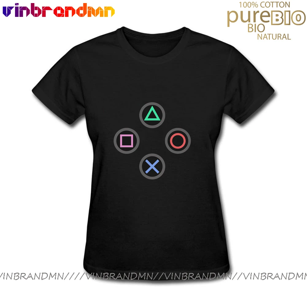 Funny Gaming T Shirt Video Game Print Women T-Shirt New Hipster Buttons Console Design Pue Cotton PS4 Girl Tee Shirt