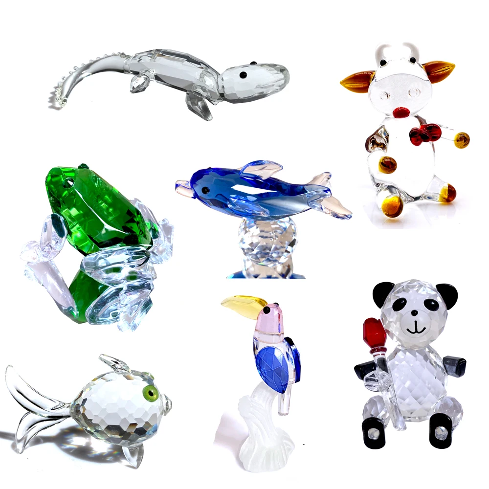 Welfare 12 Type Crystal Animal Figurine Crystal Frog Dolphin Cow Paperweight Statuette Collection Home Decor Christmas Kids Gift