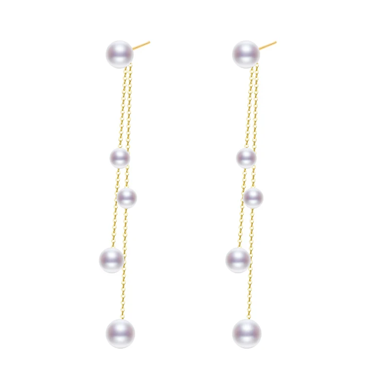 

XF800Pearl Jewelry 18K Gold Earrings Natural Freshwater Tassel Long Au750 Yellow Gold for women Wedding White Christmas Gift
