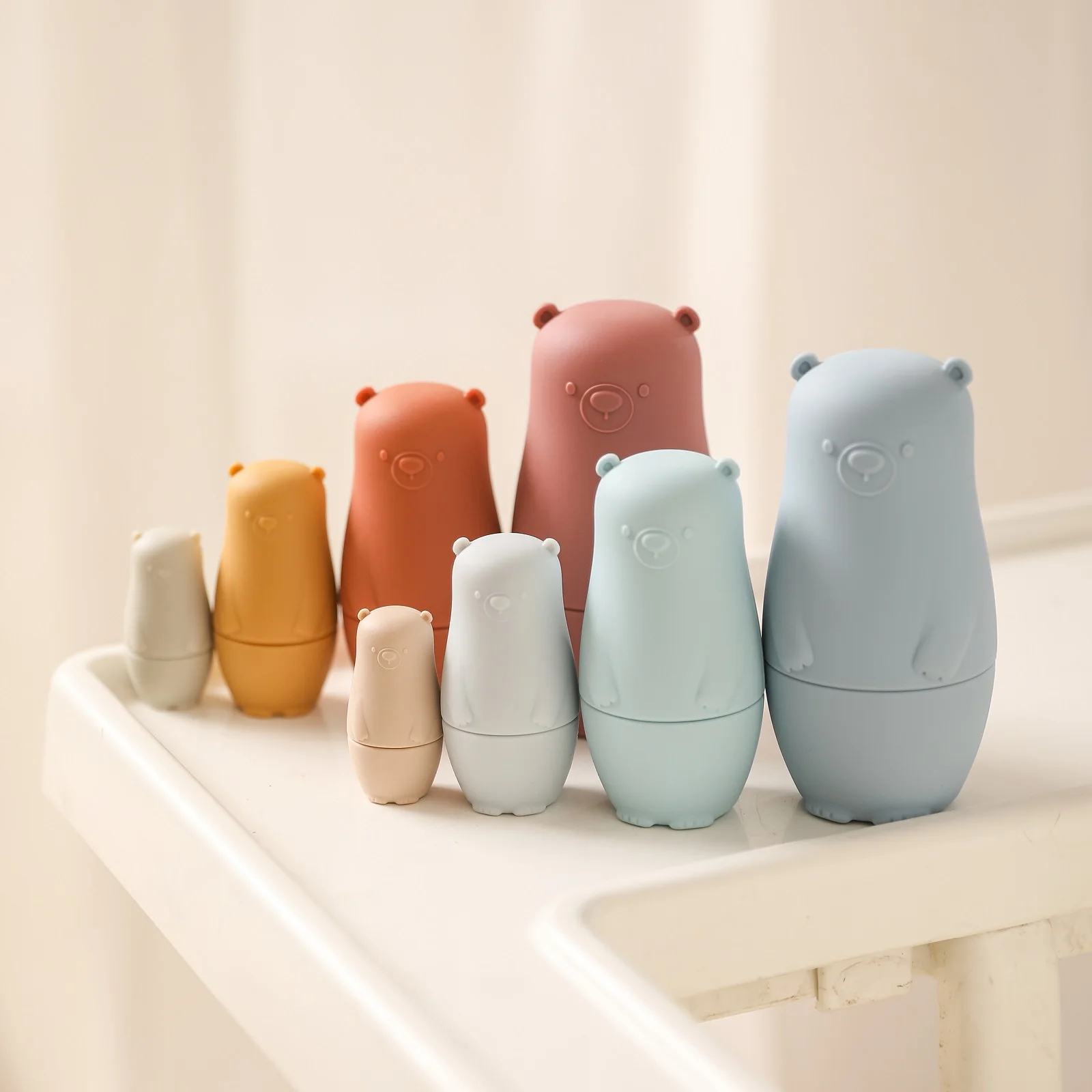 4PCS Baby Silicone Matryoshka Doll Cute Bear Shape Russian Nesting Dolls Poupee Russe Kids Early Educational Toy Children Gifts