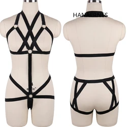 HANAERNES Black Underwear Punk Gothic Body Stretch Suspender Bra Set Halloween Carnival Ladies Elastic Belt Garter Belt