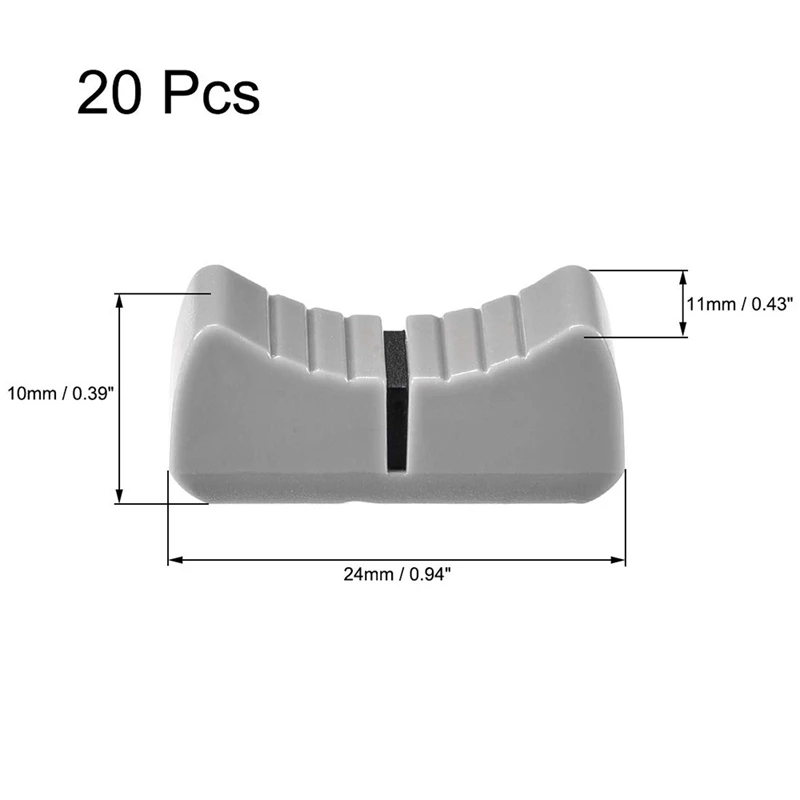 AD-20Pcs caldo 24Mm x 11mm x 10mm Console Mixer Slider Fader manopole di ricambio per potenziometro grigio manopola segno nero