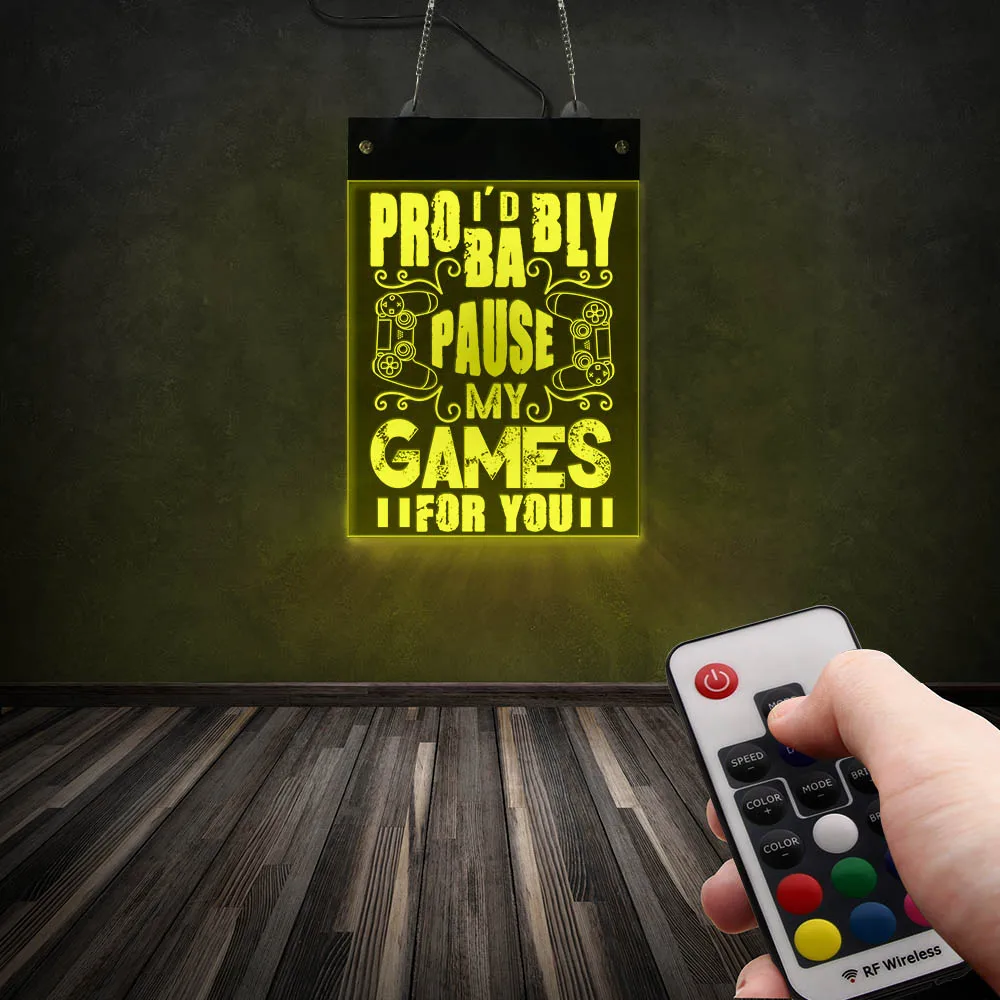 Pause My Game For You Gamer Quote LED Neon Sign Remote Control Gamepad Controller RGB Color Lighting Wall Art Display Sign Board