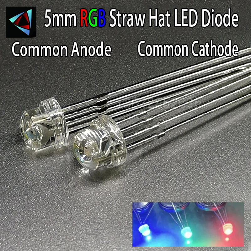 36Pcs  5mm 4.8mm Straw Hat Colors Water Clear RGB LED Common Anode Common Cathode Diode