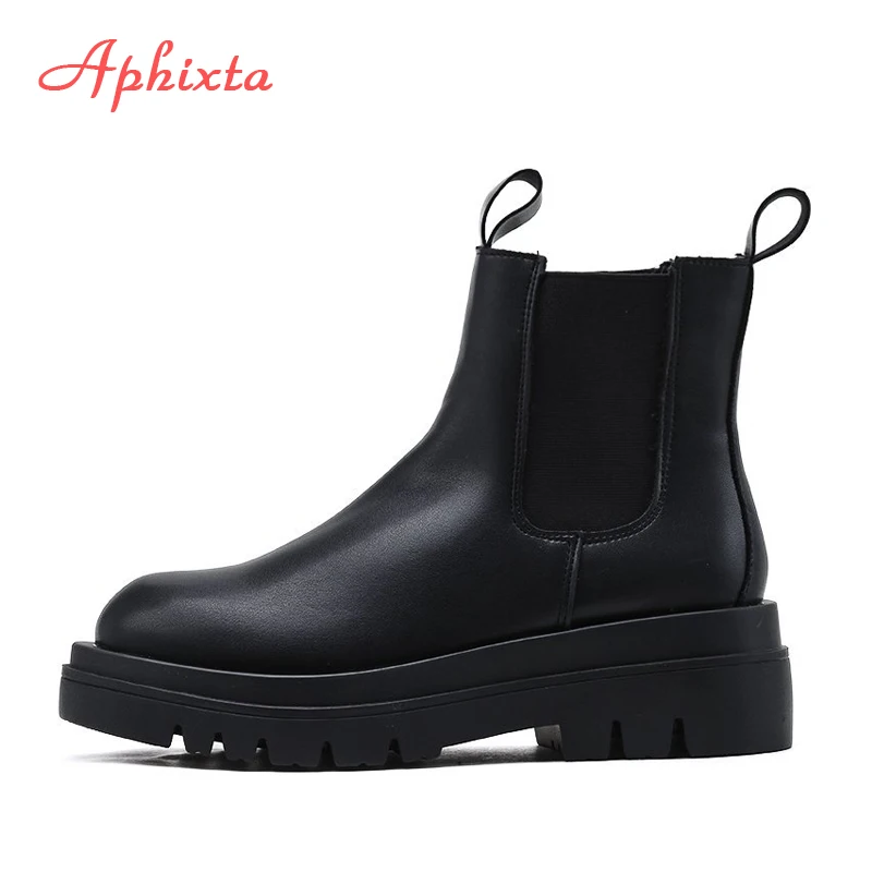 Aphixta Plus Large Szie 42 43 stivali donna elastico 5cm tacco grosso antiscivolo piattaforma moda stivaletti scarpe donna barche