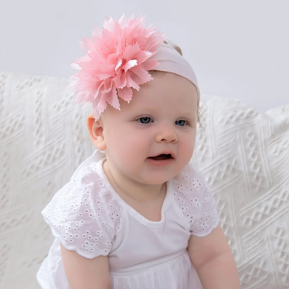 

New Hair Accessories Children Solid Color Wide Headband Fashion Girl's Head Flower Soft Stretch Nylon Headband